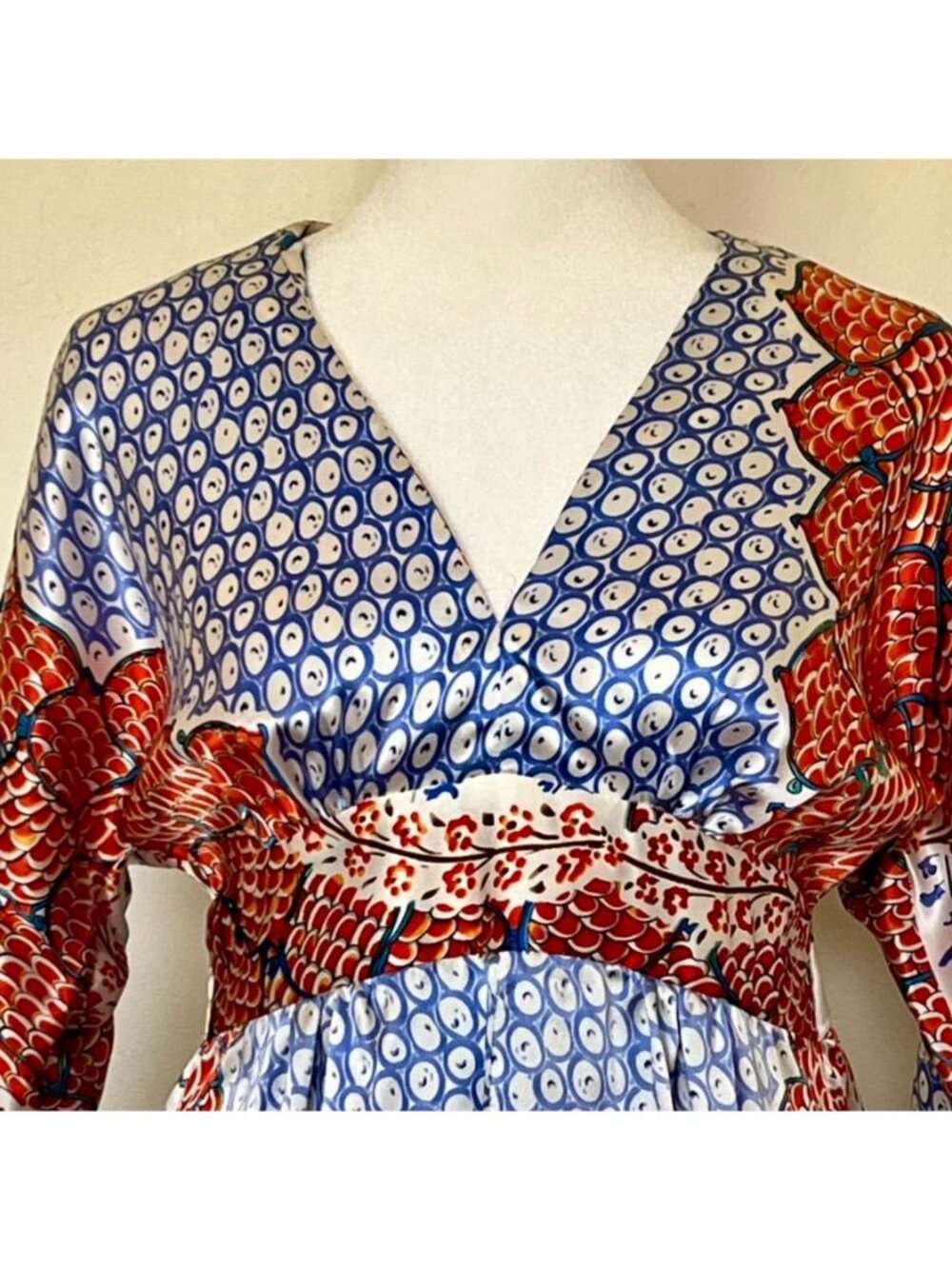 Y2K Silk Kimono Dress Womens Small Twee Indie Boho Artsy Whimsy Tie Waist - Picture 3 of 13